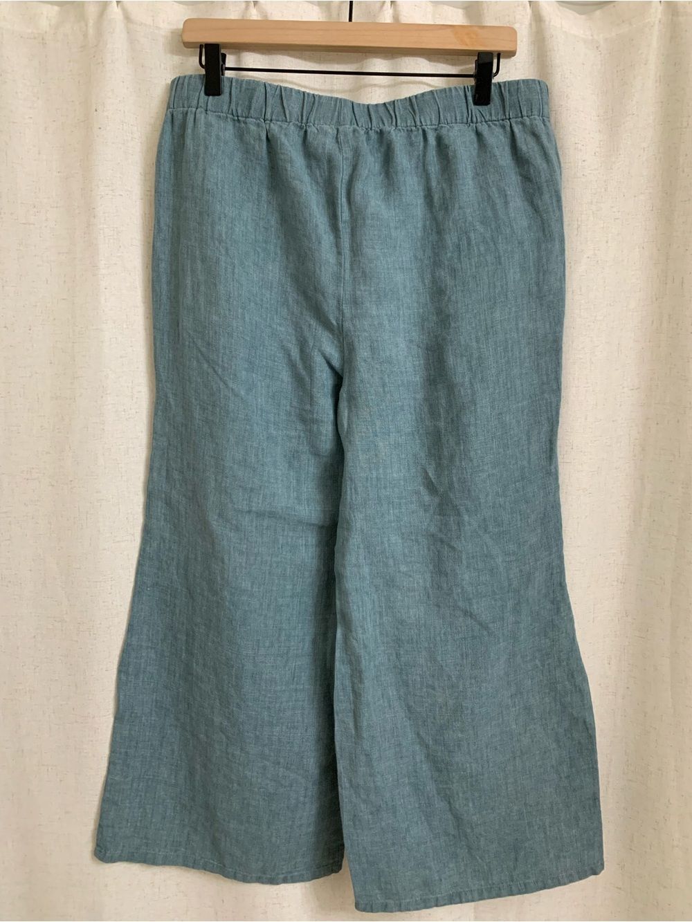 Eileen Fisher 100% Organic Linen Délavé Relaxed Wide-Leg Pants Blue Medium - Picture 11 of 13